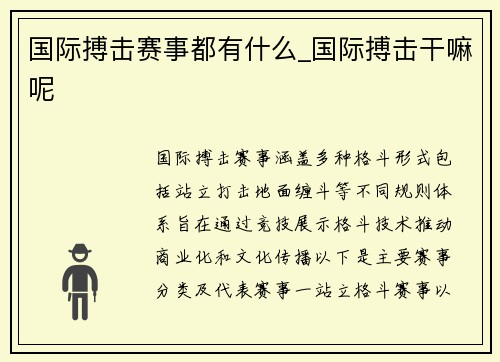 国际搏击赛事都有什么_国际搏击干嘛呢